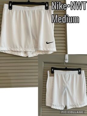 Nike White Men's Training Shorts with Black Swoosh